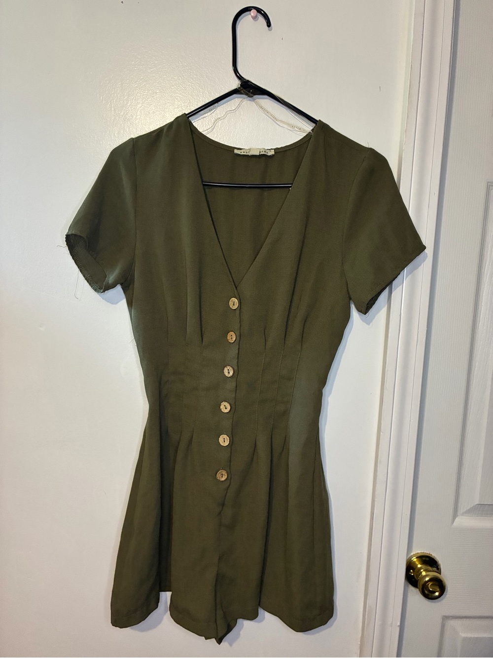 Haute Monde Olive Green Button-Front Mini Dress